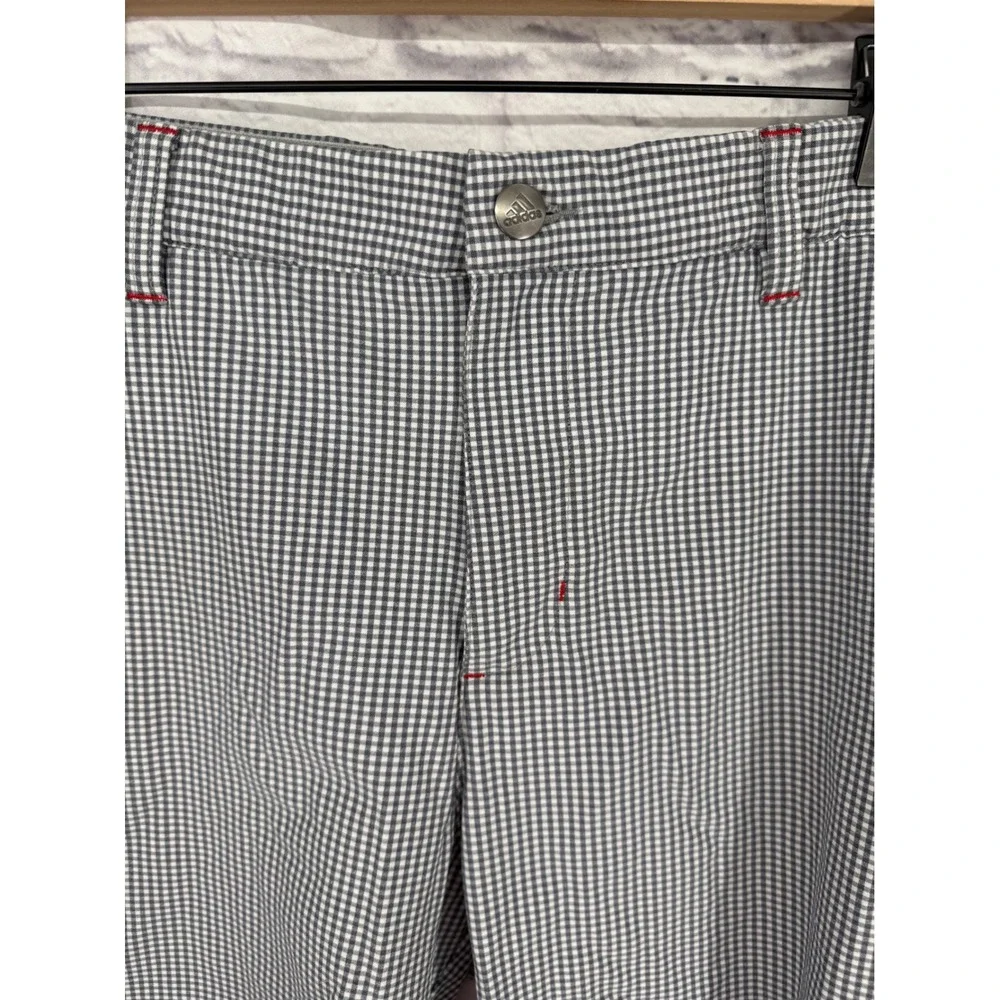 Adidas Mens Gingham Golf Shorts Gray White Checkered Red Trim Size 34 Performanc